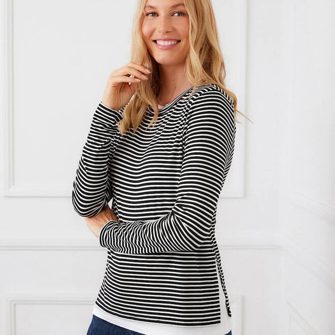 Top Double Layer Side Slit Stripe Black