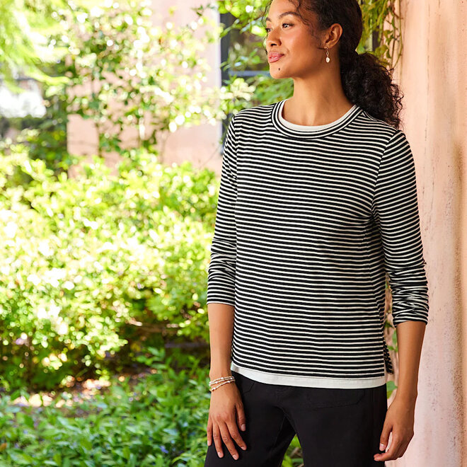 Top Double Layer Side Slit Stripe Black