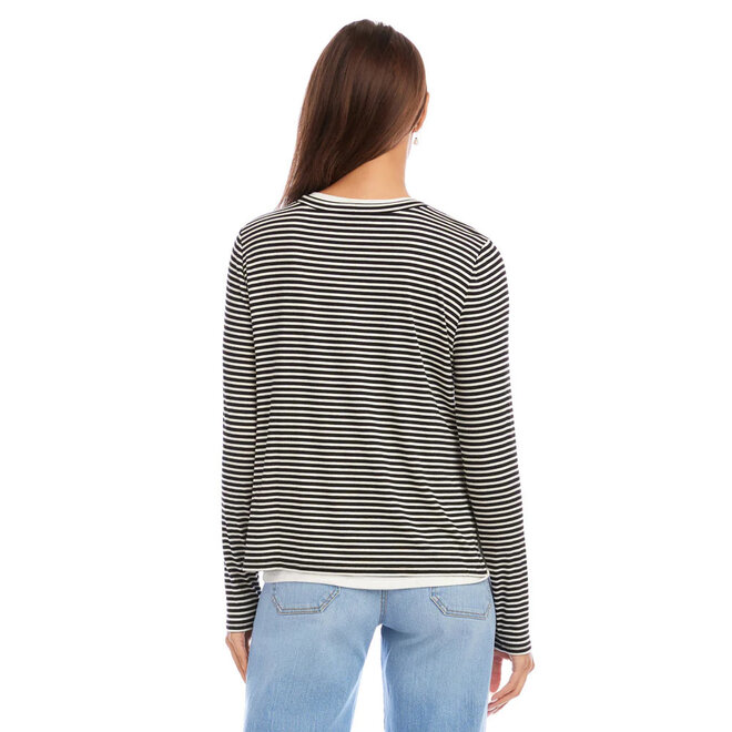 Top Double Layer Side Slit Stripe Black