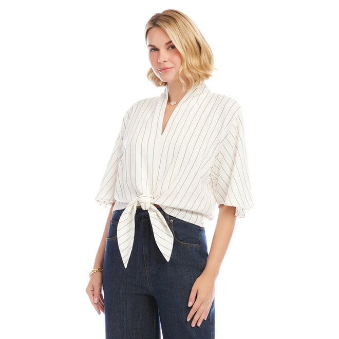 Top Tie Front Cream & Black Stripes