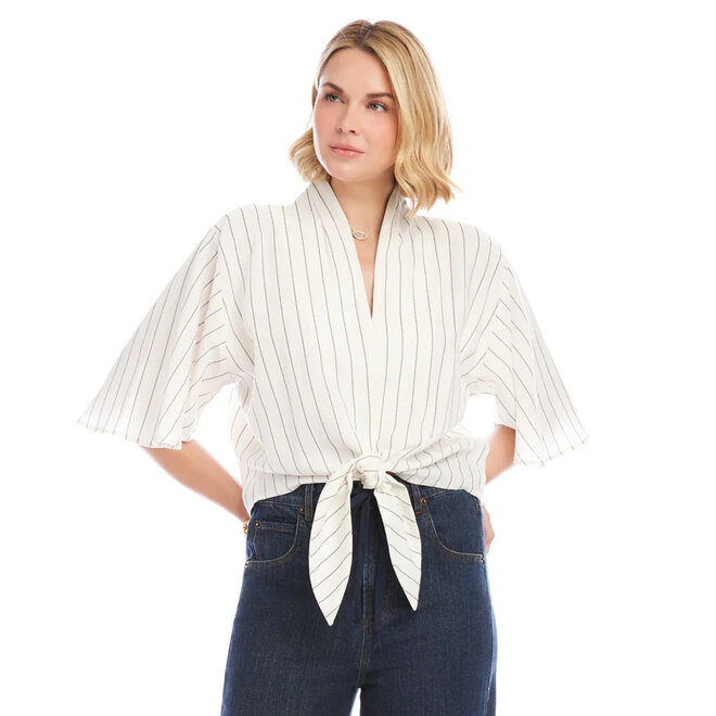 Top Tie Front Cream & Black Stripes