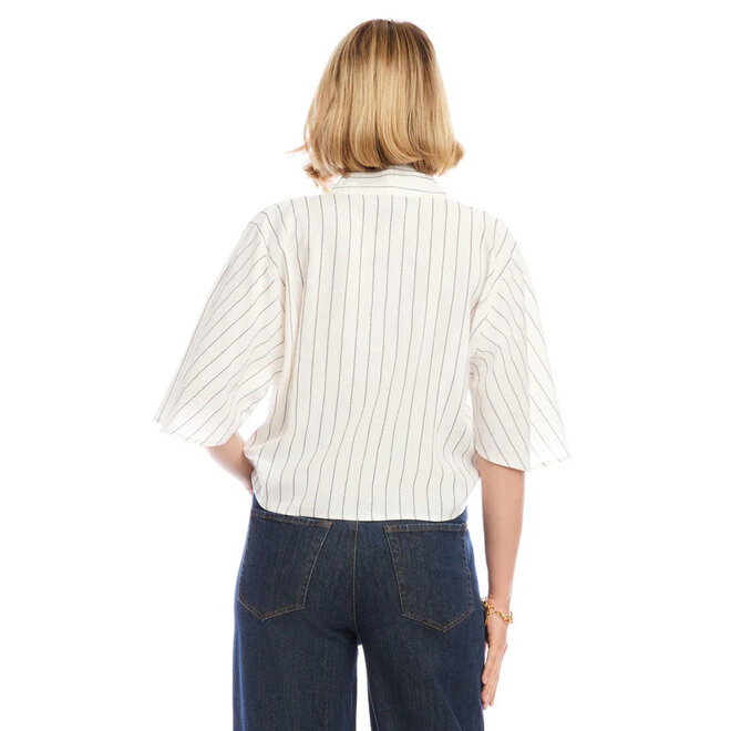 Top Tie Front Cream & Black Stripes