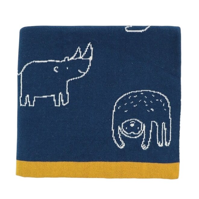 Reversible Blanket Animal Friends Navy