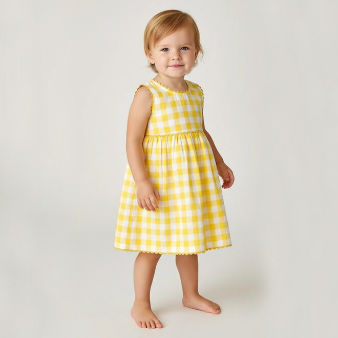 Dress Yellow Checks Fit & Flare with Lace Finish