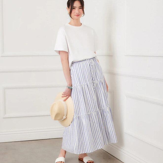 Midi Skirt Stripe Off White & Blue