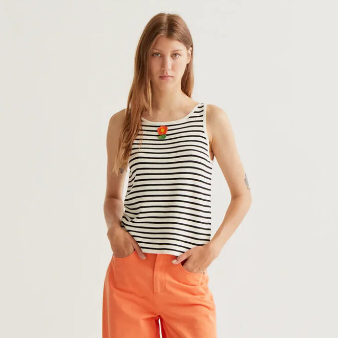 Top Flower Stripes Black