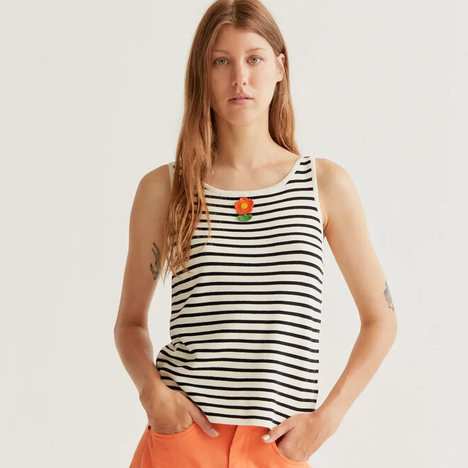 Top Flower Stripes Black