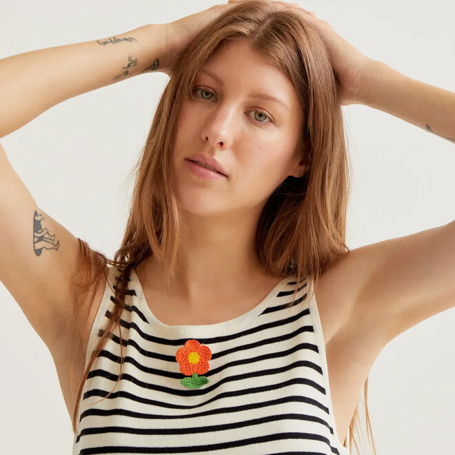 Top Flower Stripes Black