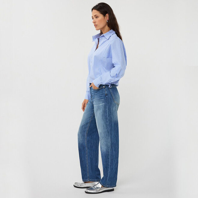 Blouse Striped Cropped Batwing Blue & White