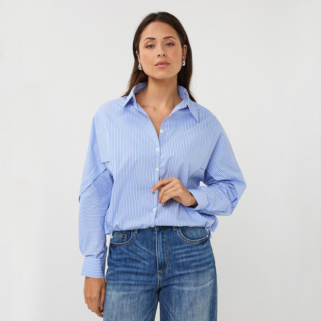 Blouse Striped Cropped Batwing Blue & White