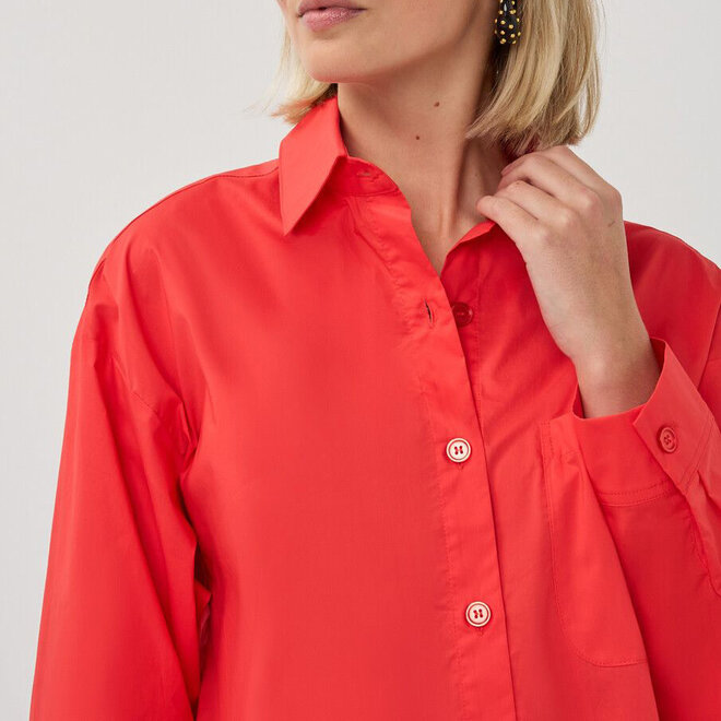 Blouse Cropped Folded Cuff Chilli Red