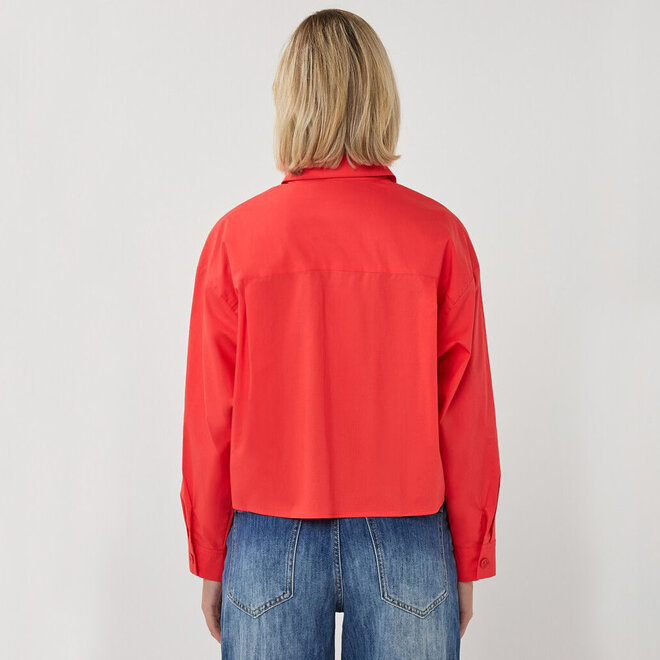 Blouse Cropped Folded Cuff Chilli Red