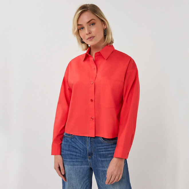 Blouse Cropped Folded Cuff Chilli Red