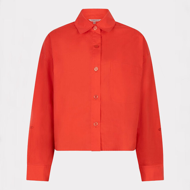 Blouse Cropped Folded Cuff Chilli Red