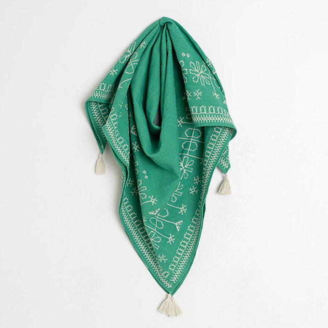 Scarf Ethnic Embroidery Green