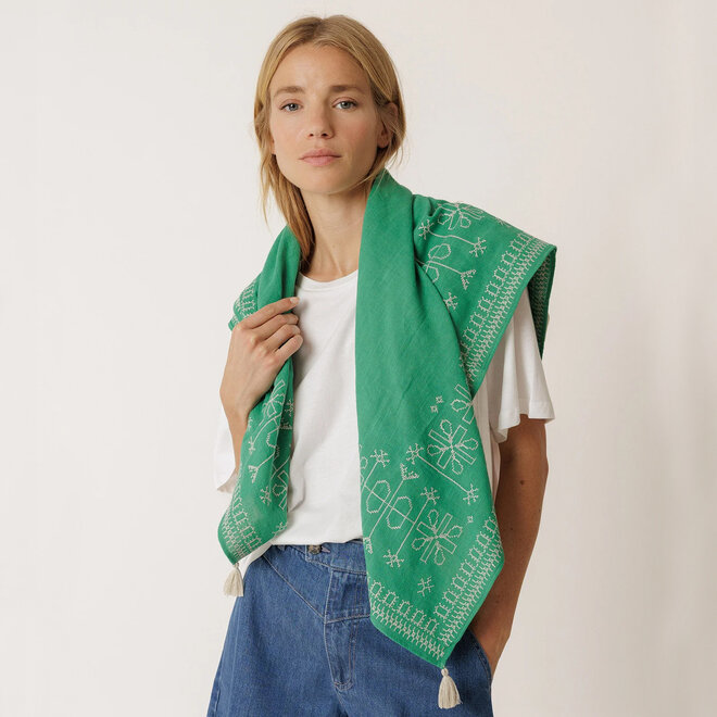 Scarf Ethnic Embroidery Green