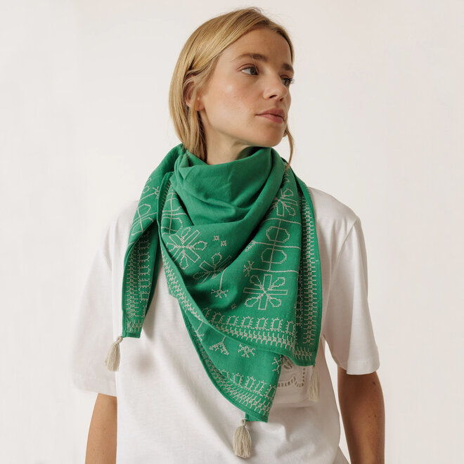 Scarf Ethnic Embroidery Green