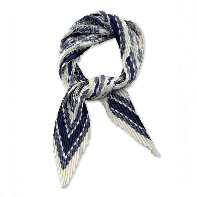 Scarf Toile de Jouy Plisse Petite Navy