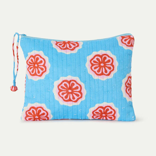 Quilted Pouch Red Bloom Flowers Print