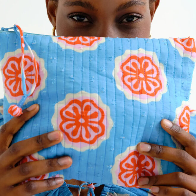 Quilted Pouch Red Bloom Flowers Print