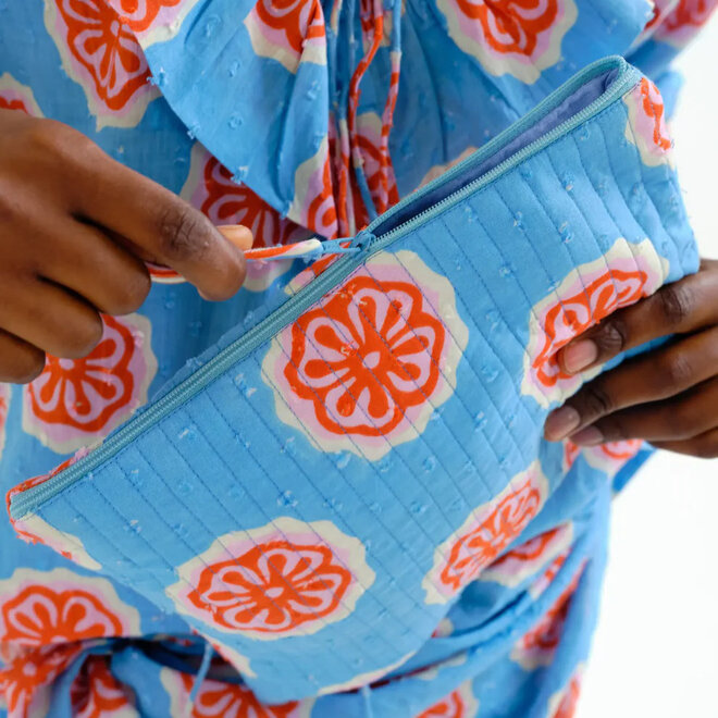 Quilted Pouch Red Bloom Flowers Print