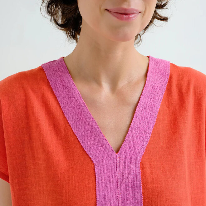 Kaftan Orange with Pink Neckline