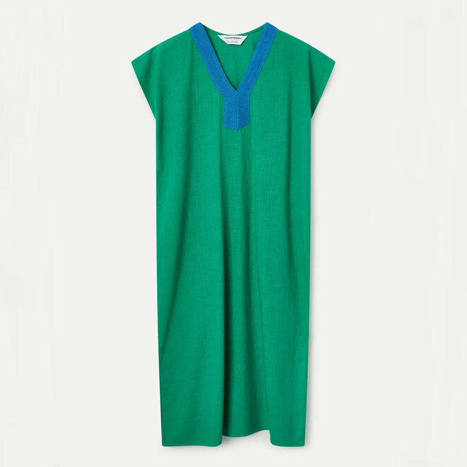 Kaftan Green with Blue Neckline