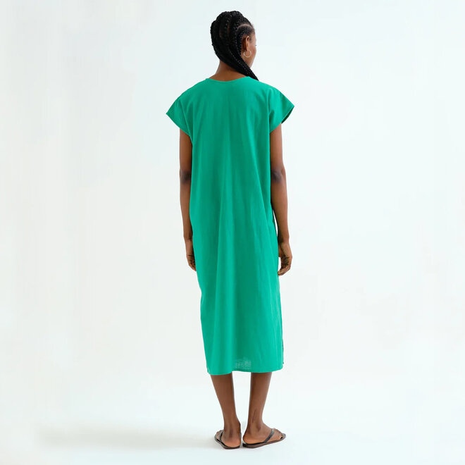 Kaftan Green with Blue Neckline