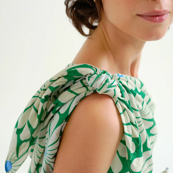 Sarong with Olive Flower Green Print OS