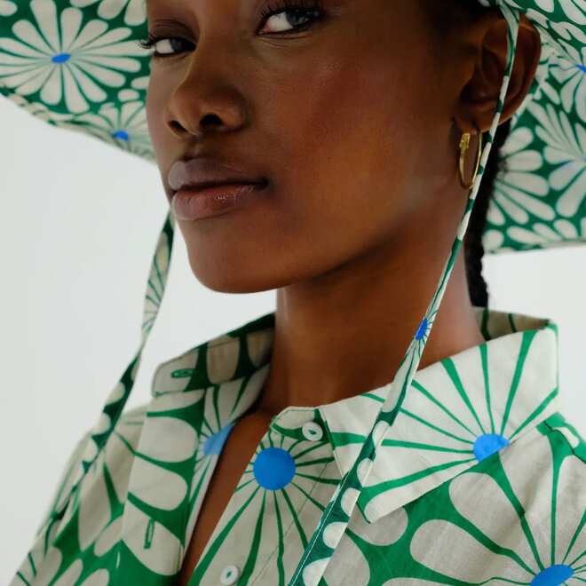 Shirt Green with Flowers Print