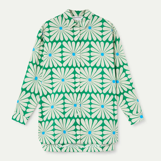 Shirt Green with Flowers Print