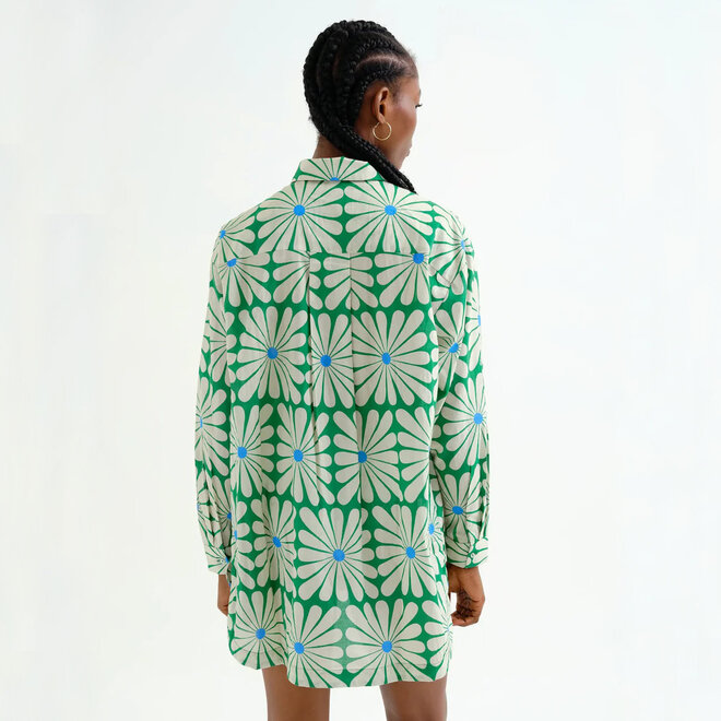 Shirt Green with Flowers Print