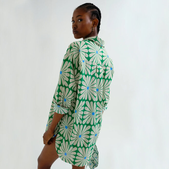 Shirt Green with Flowers Print