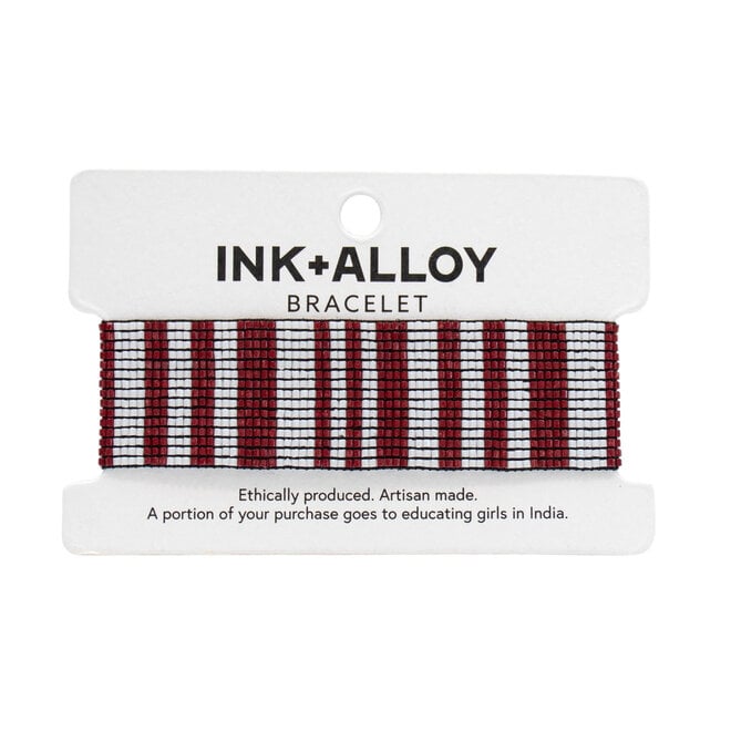 Bracelet Kenzie Beaded Vertical Stripes Dark Red & White