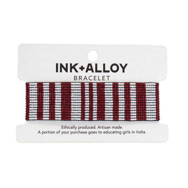 Bracelet Kenzie Beaded Vertical Stripes Dark Red & White