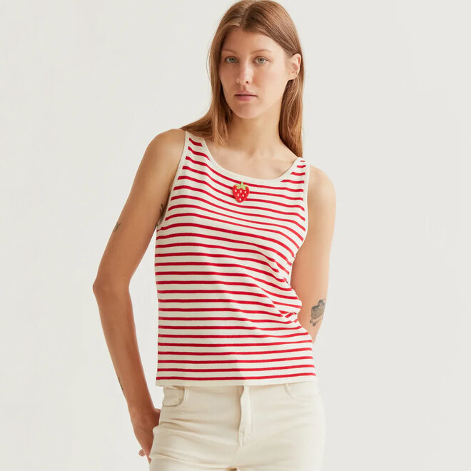 Top Strawberry Stripes Red