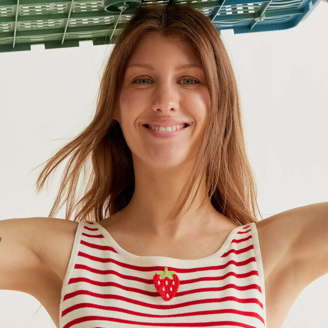 Top Strawberry Stripes Red