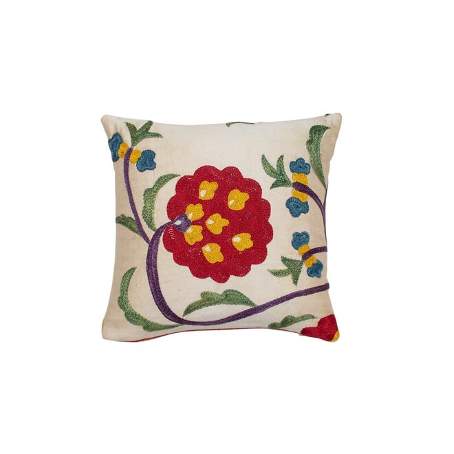 Mini Pillow Vintage Embroidered Flower 11 x 11in