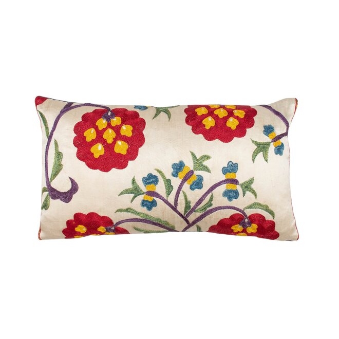Pillow Vintage Embroidered Flower 11 x 19in