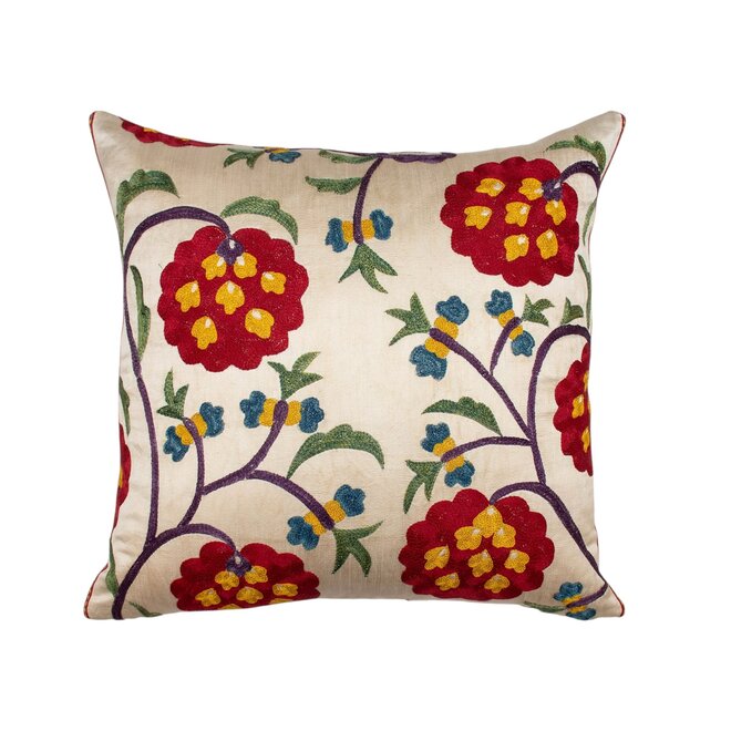 Pillow Vintage Embroidered Flower 19 x 19in