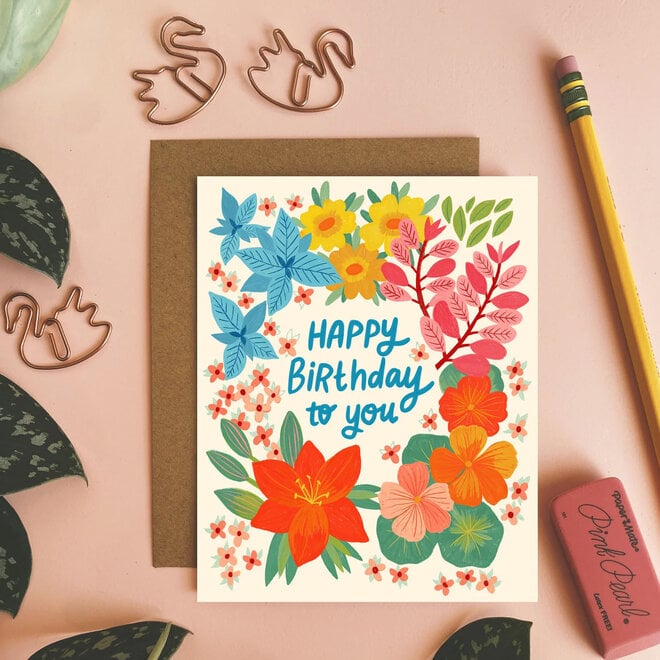 Card Happy Birthday To You Colorful Floral