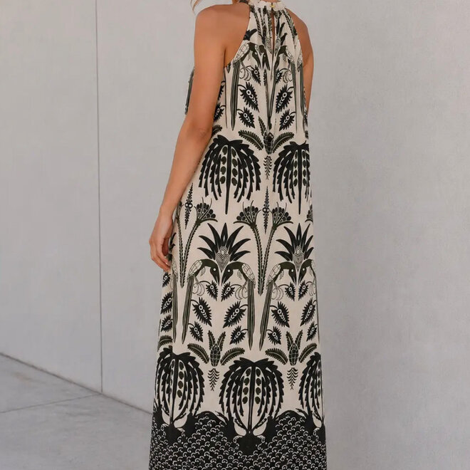 Maxi Dress Botanical Halter Khaki