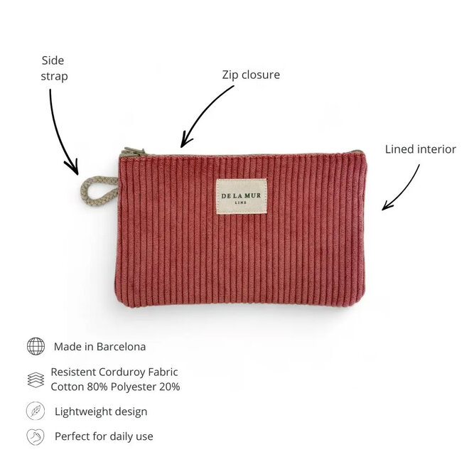 Makeup Bag / Coin Purse Corduroy Coral Pink
