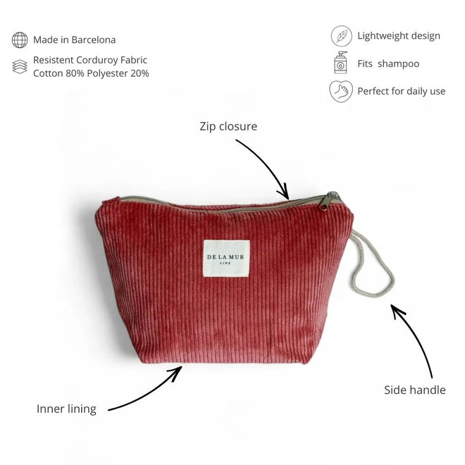 Makeup Bag Corduroy Coral Pink Small