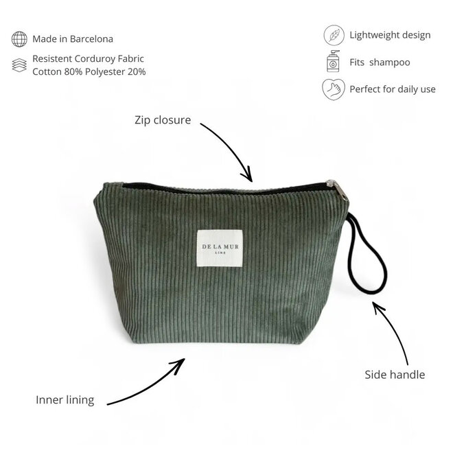 Makeup Bag Corduroy Olive Green Small