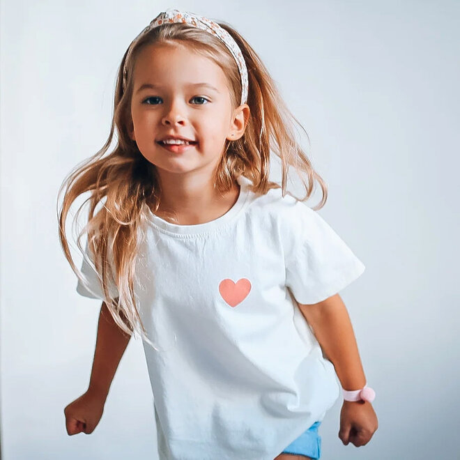 Kids Tee Pink Heart White 2-3Y