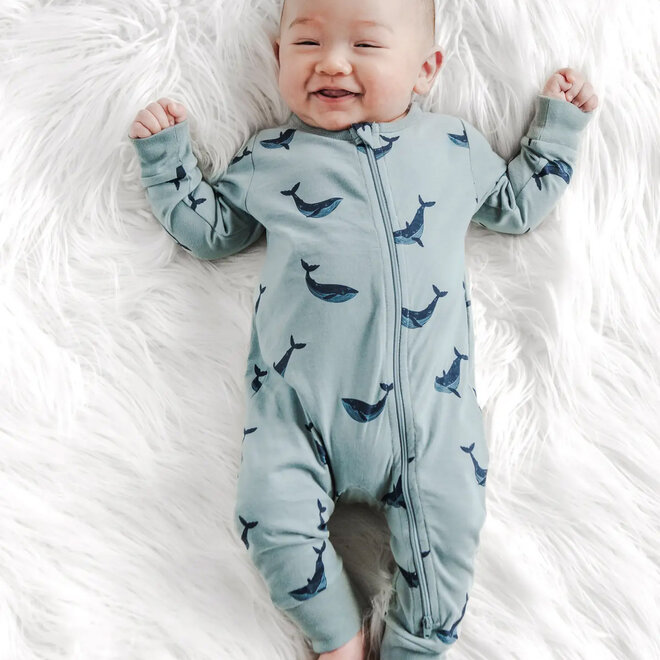 Zip Romper Blue Whales