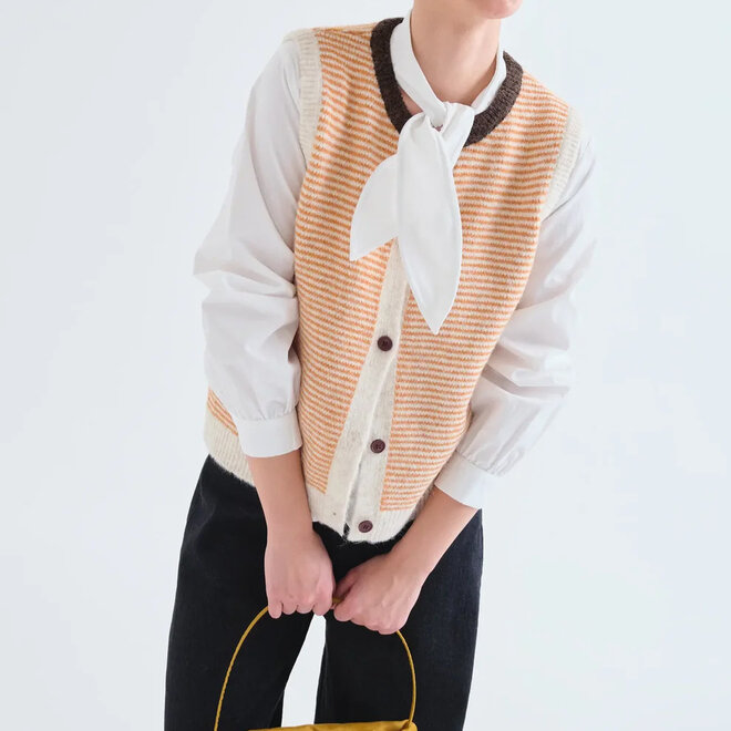 Knit Vest Striped White & Orange
