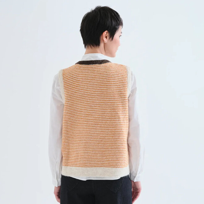 Knit Vest Striped White & Orange