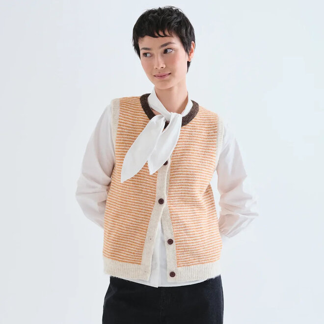 Knit Vest Striped White & Orange